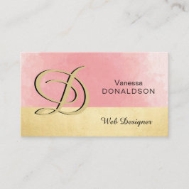Cartão De Visita Aguarela cor-de-rosa Dourado Monogrammed