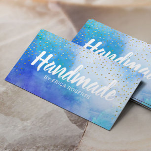 Cartão De Visita Aguarela elegante dos confetes Dourados Handmade