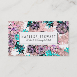Cartão De Visita Aguarela feminino e ilustração floral Dourado
