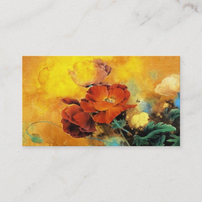 Cartão De Visita Aguarela vermelha chinesa oriental legal da flor (Frente)