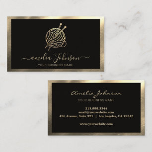 Cartão De Visita Agulhas de Tricô Crochê Mão Fazer Preto & Dourado