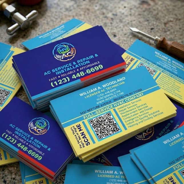 Cartão De Visita Air Conditioning Services | HVAC Heating & Cooling (HVAC business card template, AC repair technician cards, heating and cooling installer )