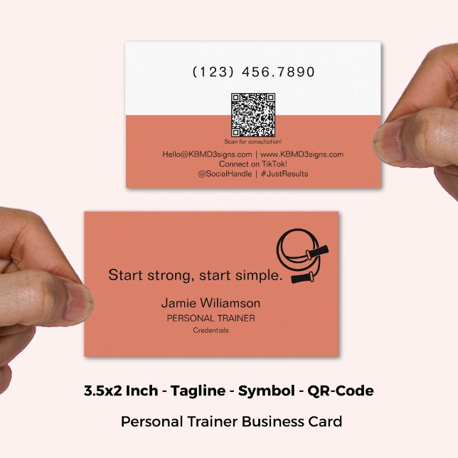 Cartão De Visita Alaranete do Treinador Pessoal Adequado QR Laranja (3.5x2 Inch, Approachable Personal Trainer Tagline QR Orange Business Card)