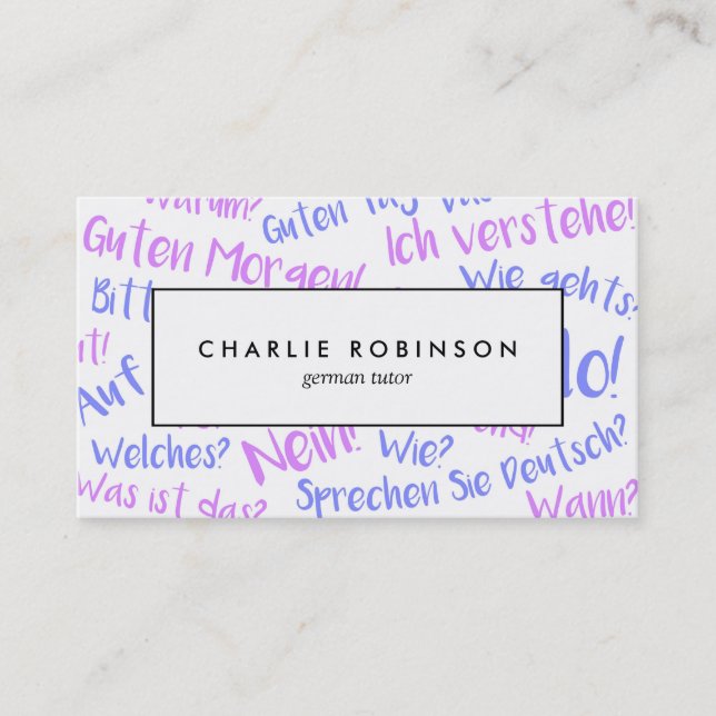Cartão de visita alemão branco e roxo do tutor (Frente)