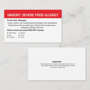 Cartão De Visita Alerta de Alergia Alimentar Múltipla
