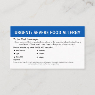 Cartão De Visita Alerta de Alergia Alimentar Múltipla