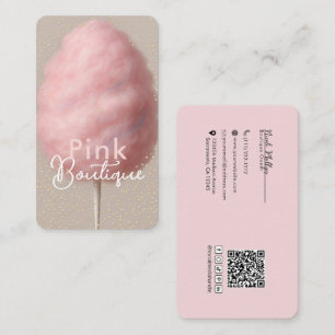 Cartão De Visita Algodão Doce Rosa e Confetes Dourados Boutique