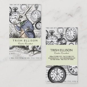Cartão De Visita Alice no Coelho Branco em Relógios Maravilhosos