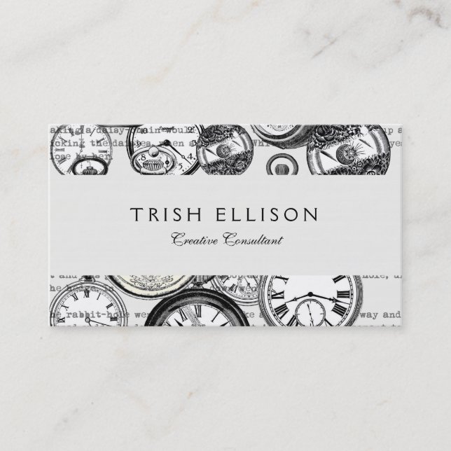 Cartão De Visita Alice no Coelho Branco em Relógios Maravilhosos (Frente)