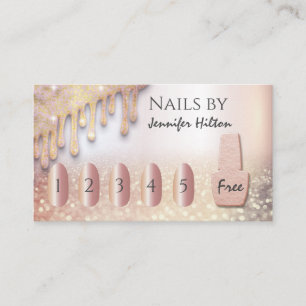 Cartão De Visita Alinhamento do salão de unhas rosa dourado