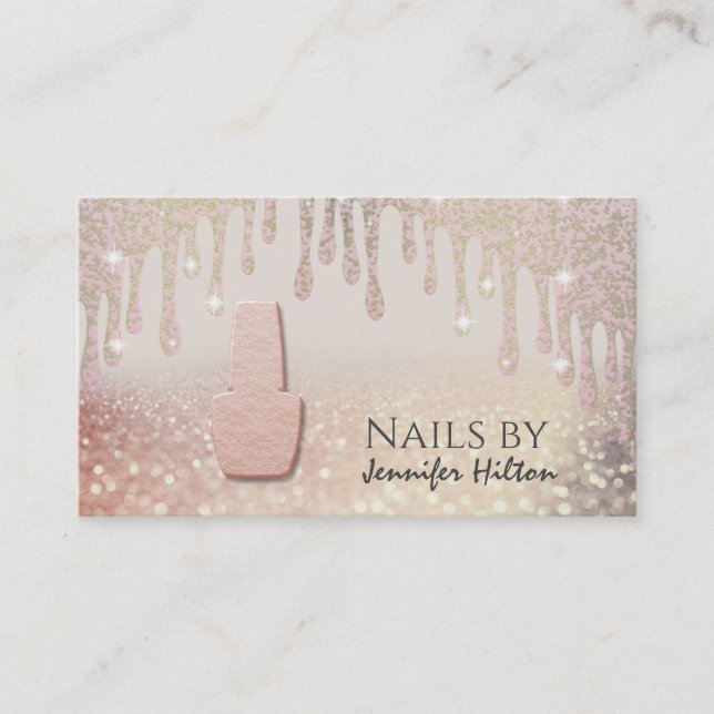 Cartão De Visita Alinhamento do salão de unhas rosa dourado (Frente)