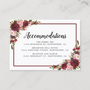 Cartão De Visita Alojamento Rustic Burgundy Floral Wedding Hotel