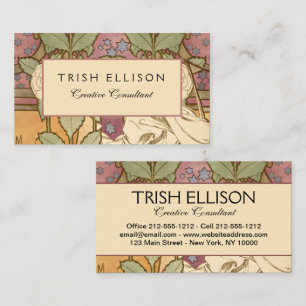 Cartão De Visita Alphonse Mucha Estrelas Elegantes Art Nouveau Camé