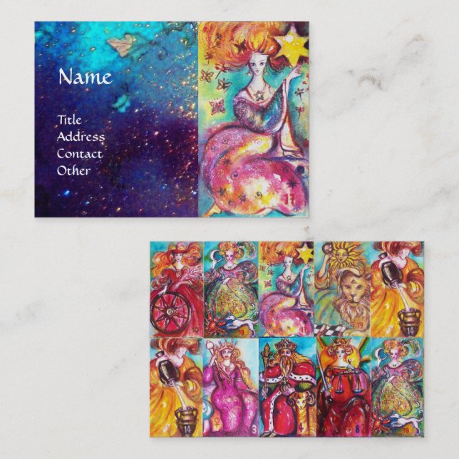 Cartão De Visita ALVO DE SOMBRAS PERDIDAS, LUA ESTRELA, Sol, Justiç (Frente/Verso)