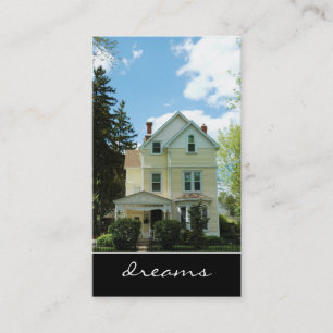 Cartão de visita amarelo alto da casa dos bens