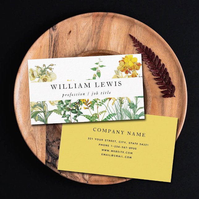 Cartão De Visita Amarelo Aquarela Floral & Greenery Professional (Criador carregado)