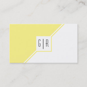Cartão De Visita Amarelo claro e branco monograma geométrico modern