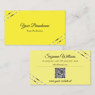 Cartão De Visita Amarelo e Creme com Código QR de Linhas Prateadas