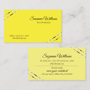 Cartão De Visita Amarelo e Creme com Linhas Prateadas Elegantes e S