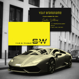 Cartão De Visita Amarelo e Preto em Greve Simples com Monograma