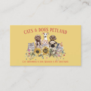 Cartão De Visita Amarelo Girassol Vermelho Cão Andador Gato Tosa An