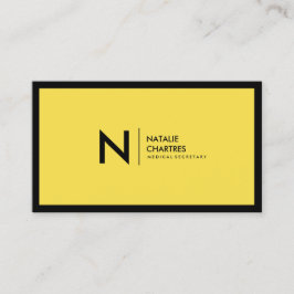 Cartão De Visita Amarelo minimalista do monograma do quadro preto