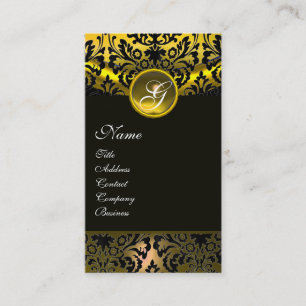 Cartão De Visita AMARELO NEGRO TOPAZ DAMASK MONOGRAM, ouro