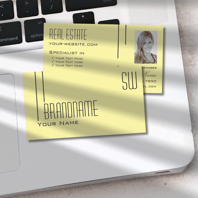 Cartão De Visita Amarelo Pastel comum com Monograma e Fotografia Mo (Criador carregado)