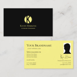 Cartão De Visita Amarelo preto comum clássico com monograma e fotog