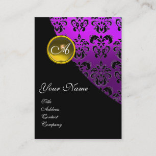 Cartão De Visita AMARELO TOPAZ DAMASK MONOGRAM, violeta roxa