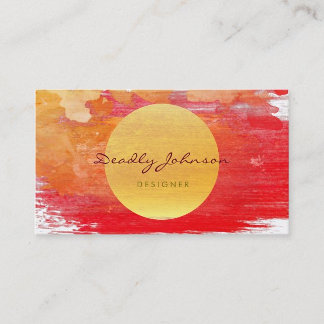 Cartão De Visita Amarelo vermelho elegante do abstrato moderno da (Frente)
