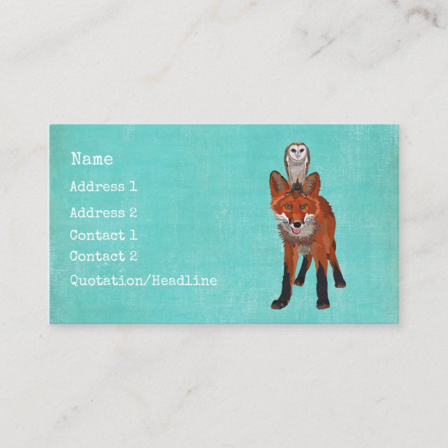 Cartão de visita ambarino do Fox & da coruja (Frente)