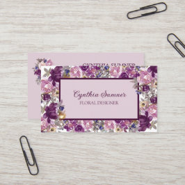 Cartão De Visita Ameixa Elegante, Floral Rosa e Roxo