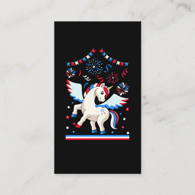 Cartão De Visita American Flag Unicorn Cute 4 de julho (Frente)