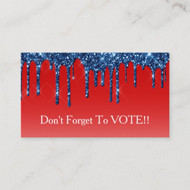 Cartão De Visita Americana Red Blue Glitter Drip Vote Reminder (Frente)