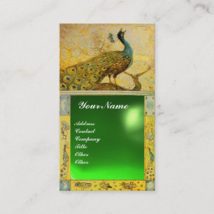 Cartão De Visita AMOR DE NOIVA PAVÃO MONOGRAMA amarelo verde esmera