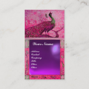 Cartão De Visita AMOR DE NOIVADO PAVÃO MONOGRAMA rosa roxo ametista