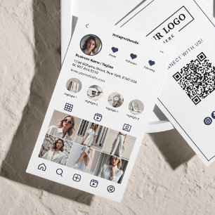 Cartão De Visita Análise do Instagram para Ligar o Código QR Azul