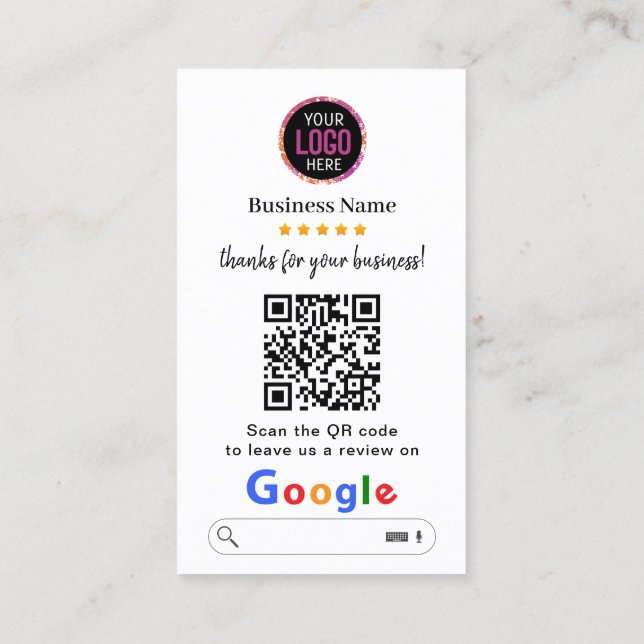 Cartão De Visita Análises do Google | Business Review Link QR Code (Verso)