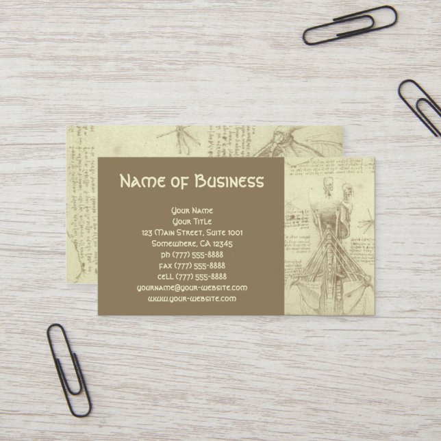 Cartão De Visita Anatomia Esboço da Coluna Espiral Leonardo da Vinc (Frente/Verso In Situ)