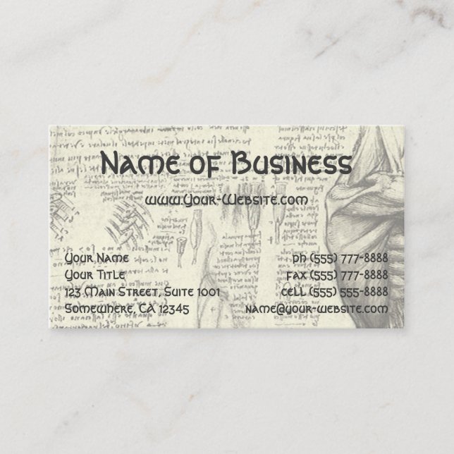 Cartão De Visita Anatomia muscular masculina Esboço de Leonardo da  (Frente)