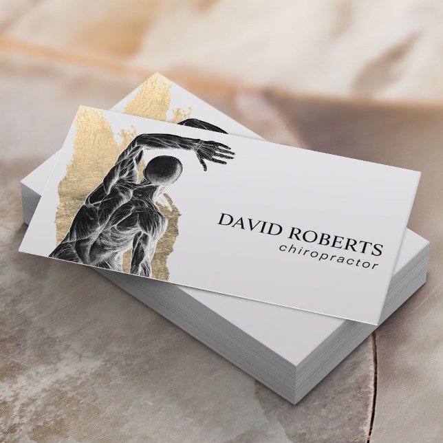 Cartão De Visita Anatomia quiroprática Dourada BrushAVC Chiropracto (Criador carregado)