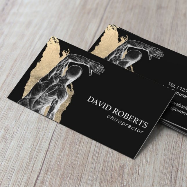 Cartão De Visita Anatomia quiroprática negra e quiroprática Dourada (Criador carregado)