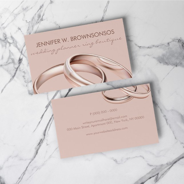Cartão De Visita Anel de Celebração de Casamento Rosa-rosa (Rose gold Pink Wedding Celebration Ring Business Card)