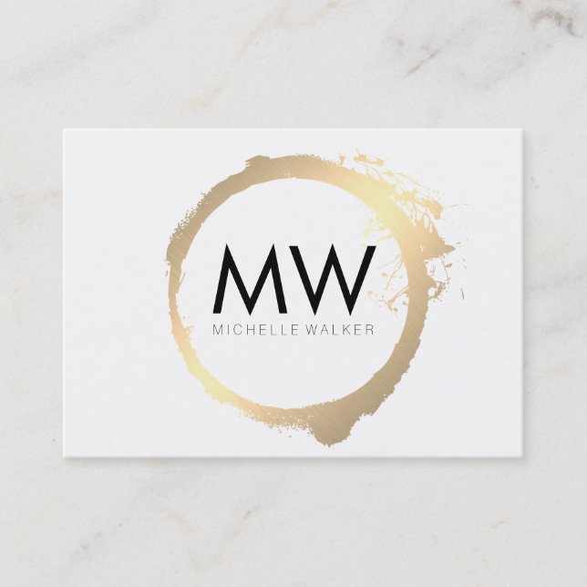 Cartão De Visita Anel Dourado na moda Faux com Monograma Chic (Frente)