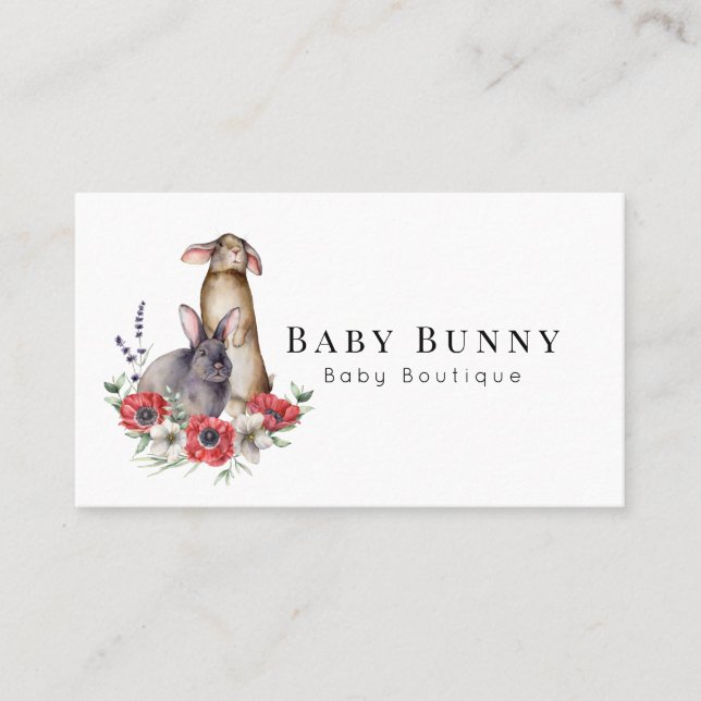 Cartão De Visita Anemone Bunnies Baby Boutique Redes Sociais Empres (Frente)