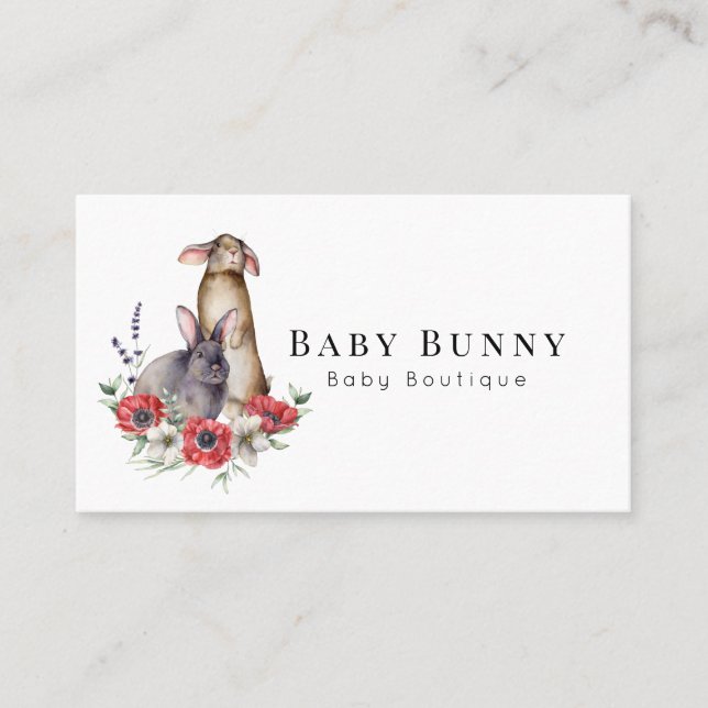 Cartão De Visita Anemone Bunnies Baby Boutique Redes Sociais Empres (Frente)