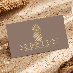 Cartão De Visita Anfitrião de Aluguel de Férias Gold Pineapple Luxo