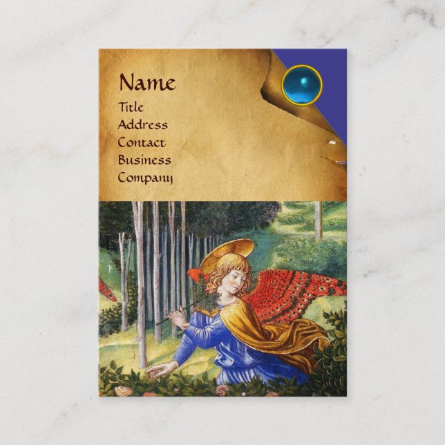 Cartão De Visita Angel Coletando Flores em uma Paisagem Celestial (Frente)