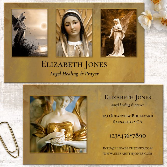 Cartão De Visita Angel Healing Prayer Grief Conselheiro (Prayer card or angel healer business card featuring images of Mother Mary and angels or your photos)